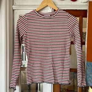 90s Style Ribbed Stripe Top with Lettuce Hem